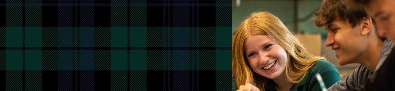 Academics composite header image featuring the approved Academics plaid and school imagery.