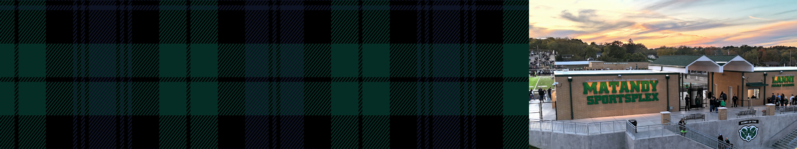 Athletics composite header image featuring the approved Athletics plaid and school imagery.