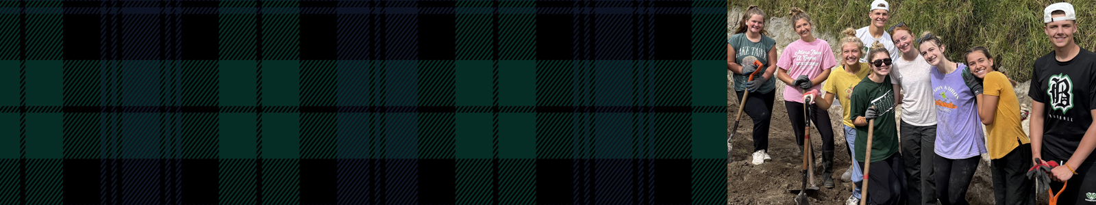 Mission and Ministry composite header image featuring the approved Mission and Ministry plaid and school imagery.